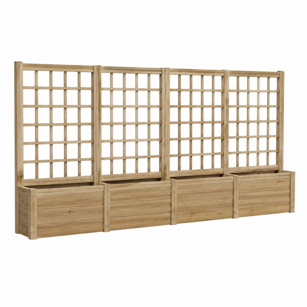 4er Set Pflanzkasten mit Rankgitter Natur massives Kiefernholz 400 x 43 x 180 cm