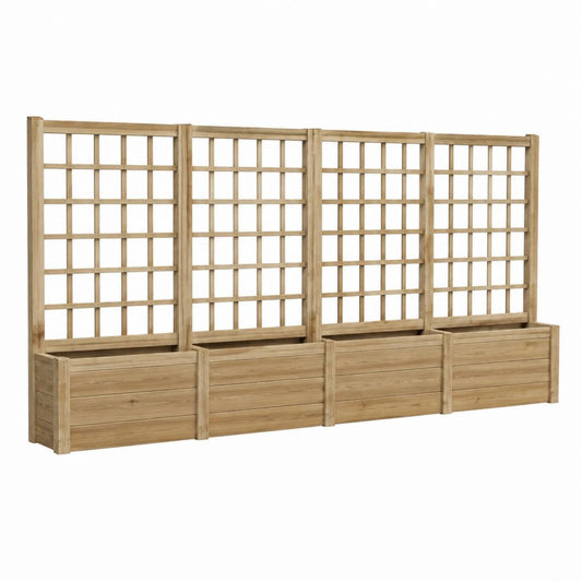 4er Set Pflanzkasten mit Rankgitter Natur massives Kiefernholz 400 x 43 x 180 cm