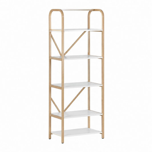 Bücherregal mit 5 Ablagen Naturweiß Bambus MDF 60 x 30 x 180 cm