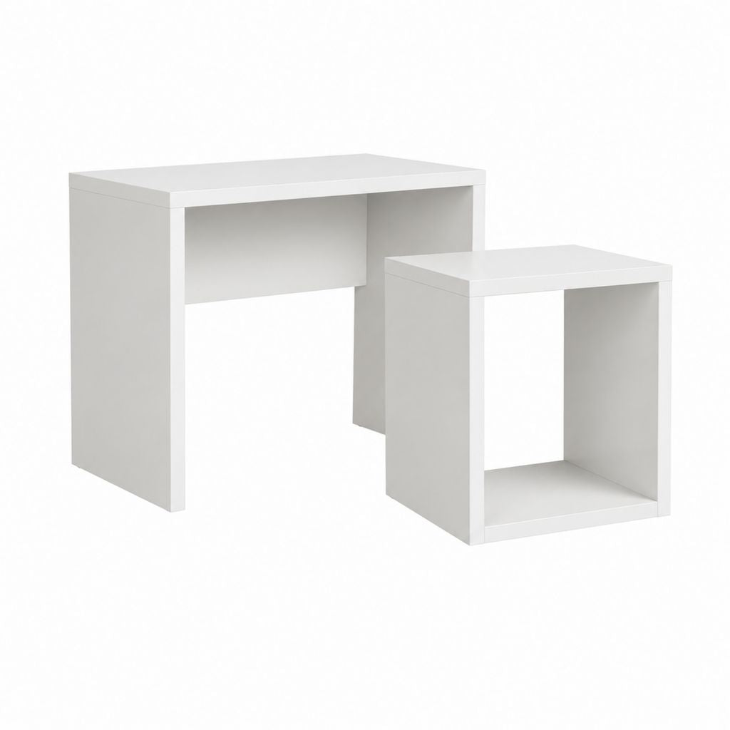 Couchtisch 2er Set Weiß MDF Rechteckig Großer Tisch 60 x 40 x 50 cm Kleiner Tisch 45 x 35 x 40 cm