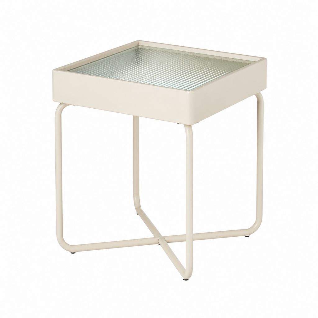Beistelltisch Couchtisch Cremeweiß Stahl Glas quadratisch 45 x 45 x 50 cm