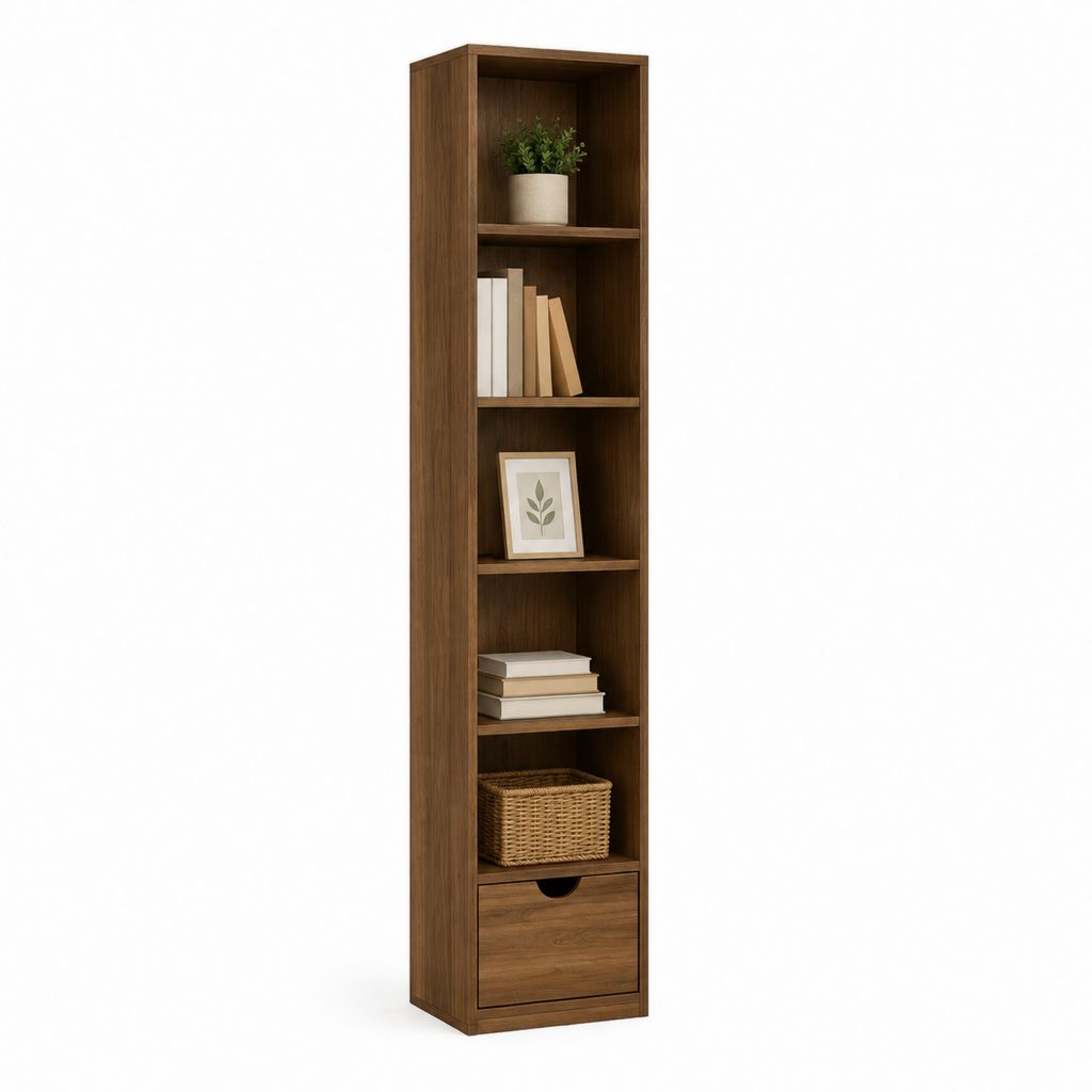 Bücherregal mit Schublade Walnuss Dekor Spanplatte 180 x 40 x 30 cm