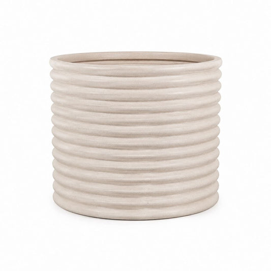 Runder Blumentopf Beige aus Keramik mit Rillen Ø 30 cm Höhe 30 cm