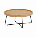 Runder Couchtisch mit Tablettplatte Eiche MDF Stahl Schwarz Ø 80 x 40 cm