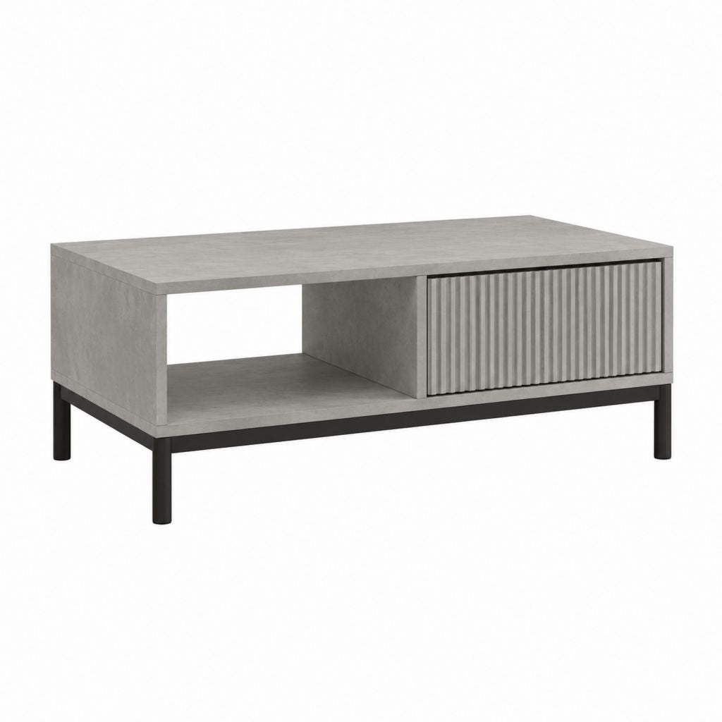 Couchtisch Grau mit Schublade und offenem Fach MDF Stahl rechteckig 100 x 60 x 45 cm