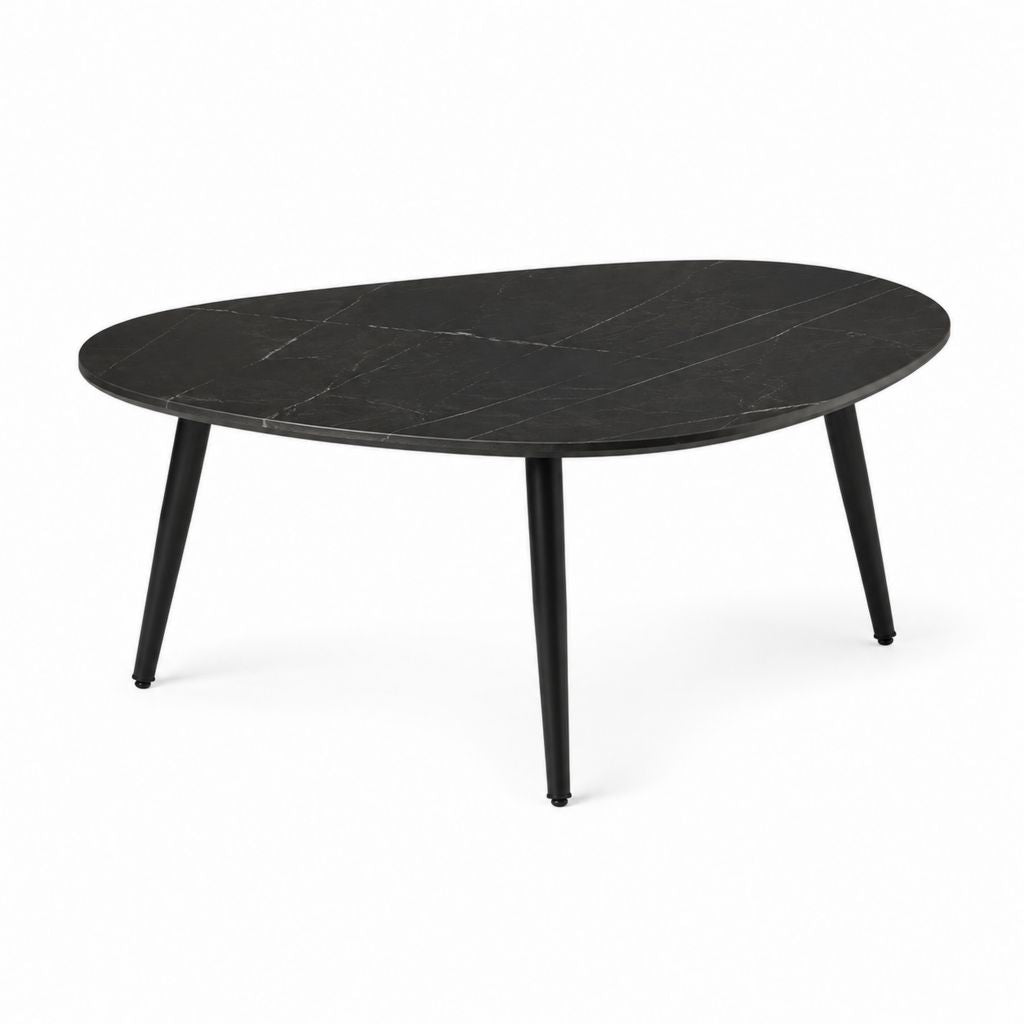 Couchtisch Schwarz MDF mit Marmoroptik Oval 120 x 70 x 45 cm