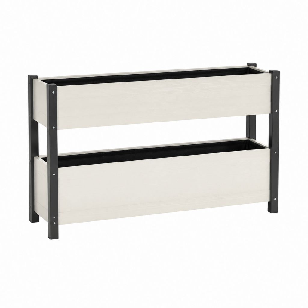 2-stufiges Hochbeet Weiß Schwarz aus WPC und pulverbeschichtetem Stahl 80 x 30 x 80 cm