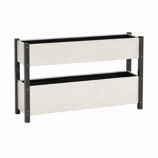 2-stufiges Hochbeet Weiß Schwarz aus WPC und pulverbeschichtetem Stahl 80 x 30 x 80 cm